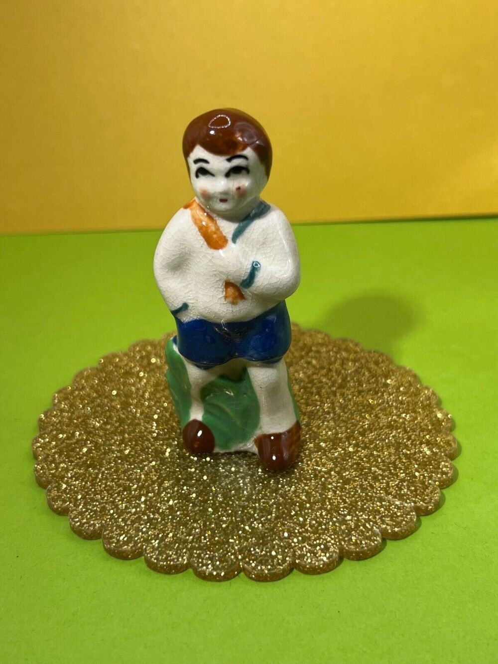 Miniature Porcelain Figurine School Boy 3" tall Vintage Occupied Japan